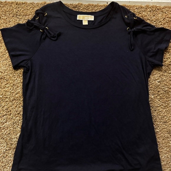 Michael By MK Woman Lg Navy Blue T-Shirt Laced up short sleeves Great condition - Picture 4 of 11